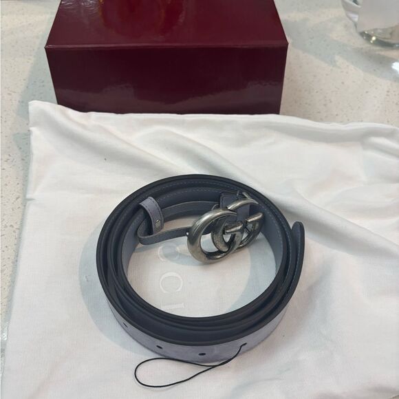 NEW Gucci Gray SUEDE Leather Belt with Silver GG Buckle size 95/38 - Picture 8 of 12